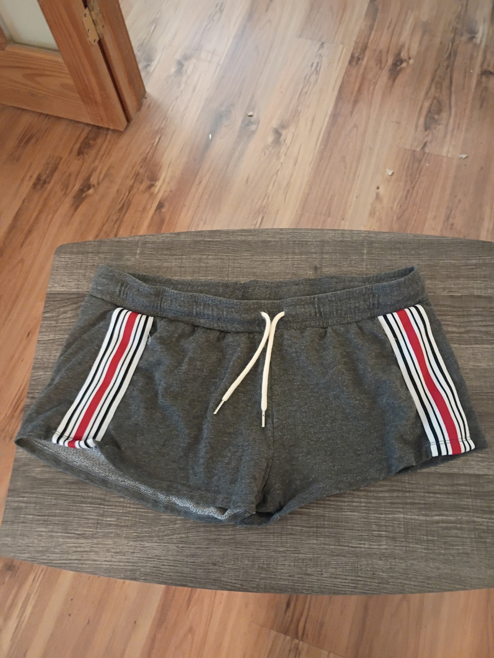 Bobbie Brooks Gray Athletic Shorts with Red, Black & White Stripe Panels